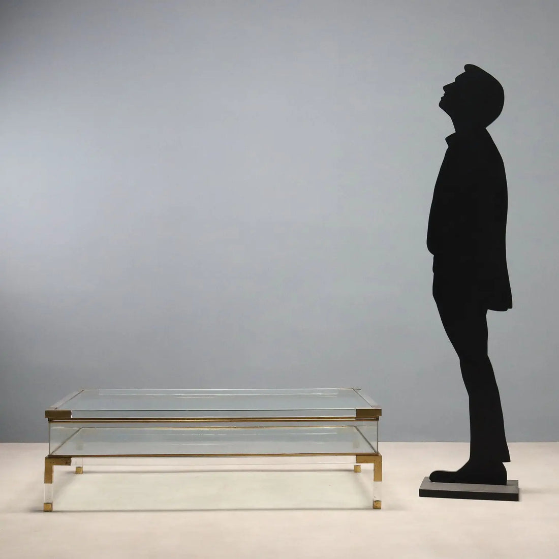 Vintage Coffee Table Glass Plexiglas Brass Design Italy 1980s