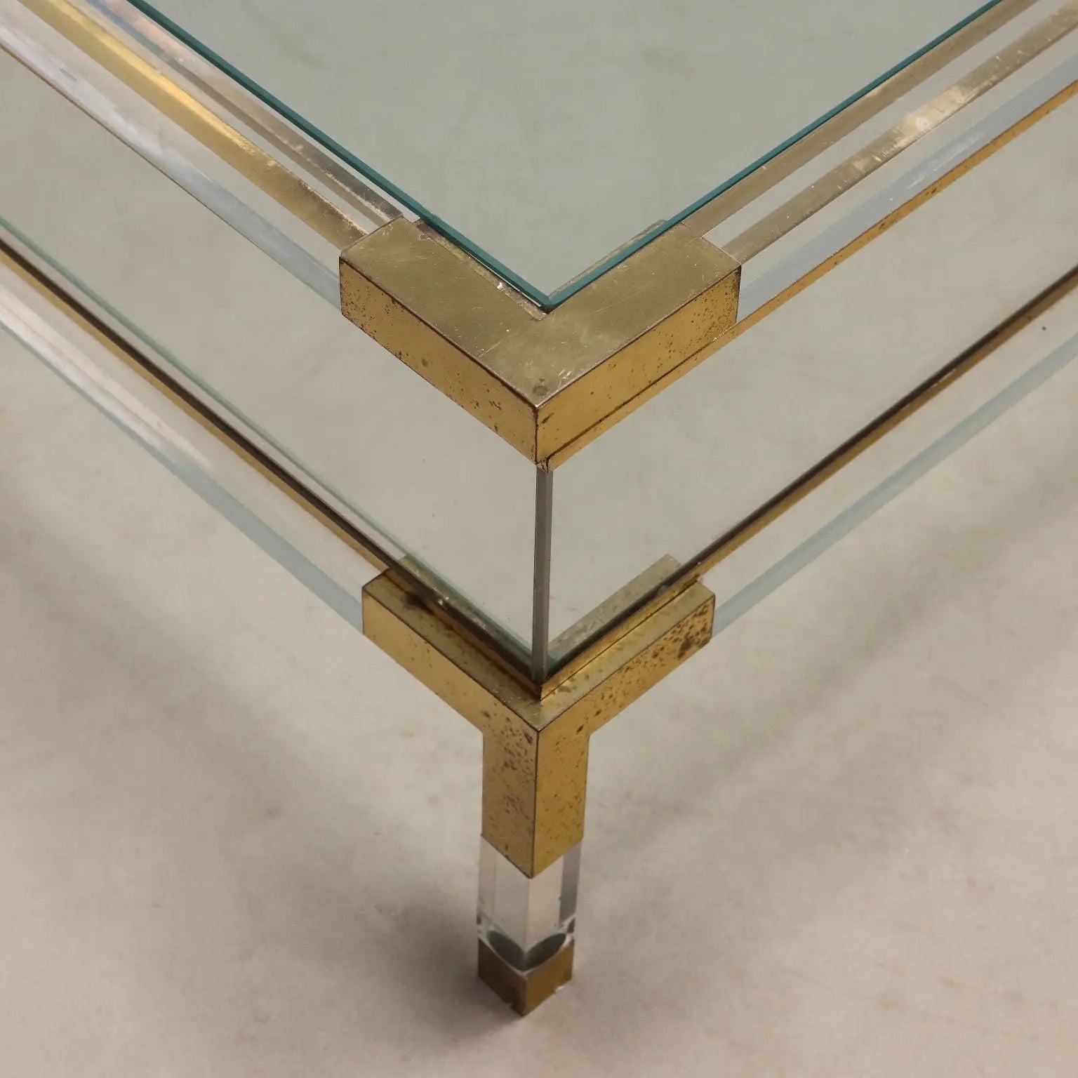 Vintage Coffee Table Glass Plexiglas Brass Design Italy 1980s