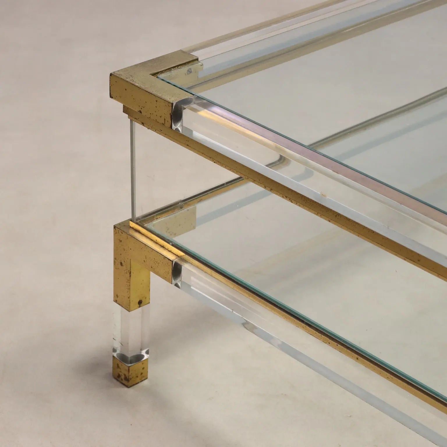 Vintage Coffee Table Glass Plexiglas Brass Design Italy 1980s