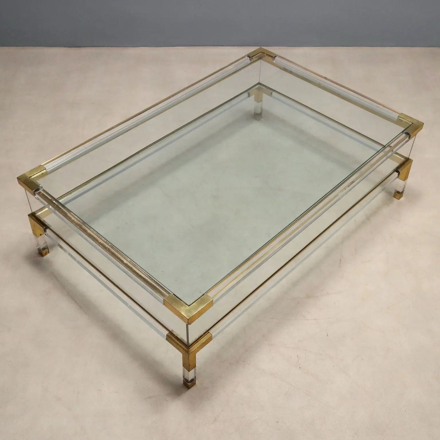 Vintage Coffee Table Glass Plexiglas Brass Design Italy 1980s