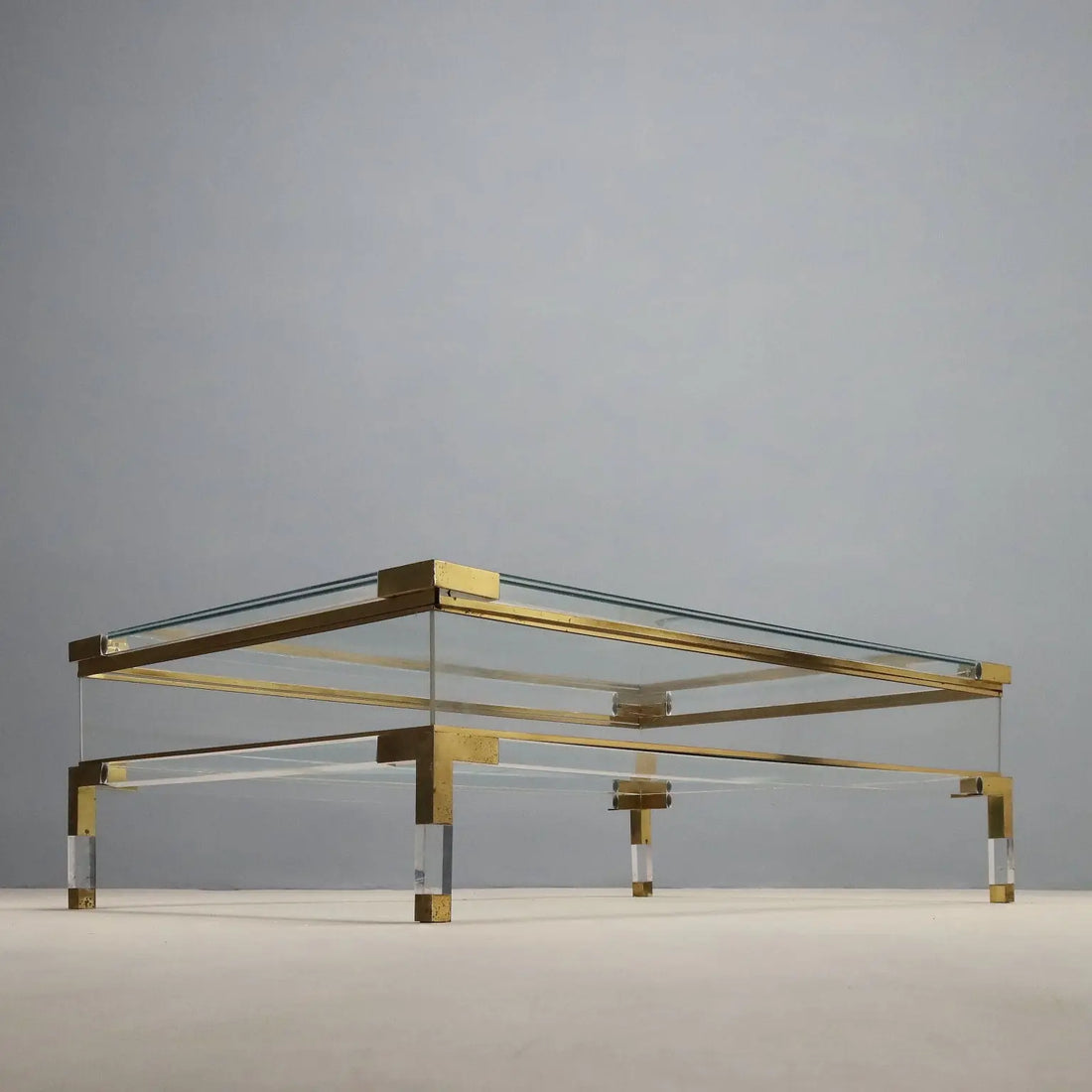 Vintage Coffee Table Glass Plexiglas Brass Design Italy 1980s