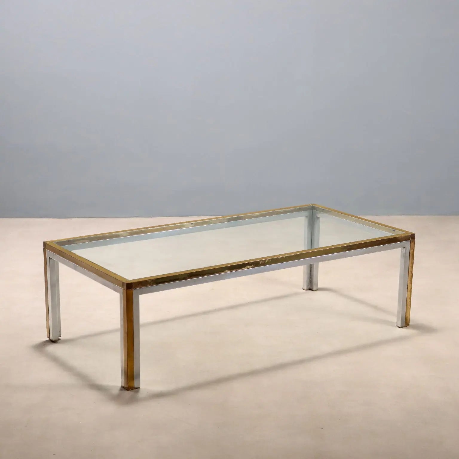 Vintage Coffee Table Metal Brass Glass Design 1970s
