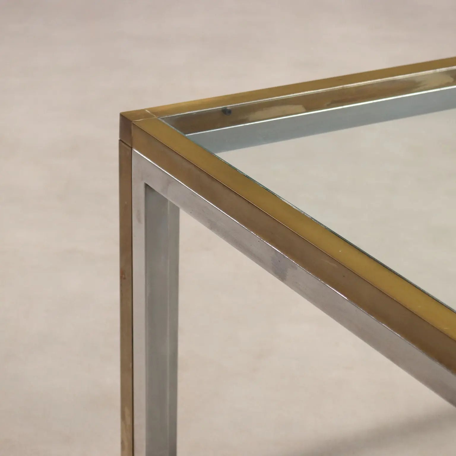 Vintage Coffee Table Metal Brass Glass Design 1970s