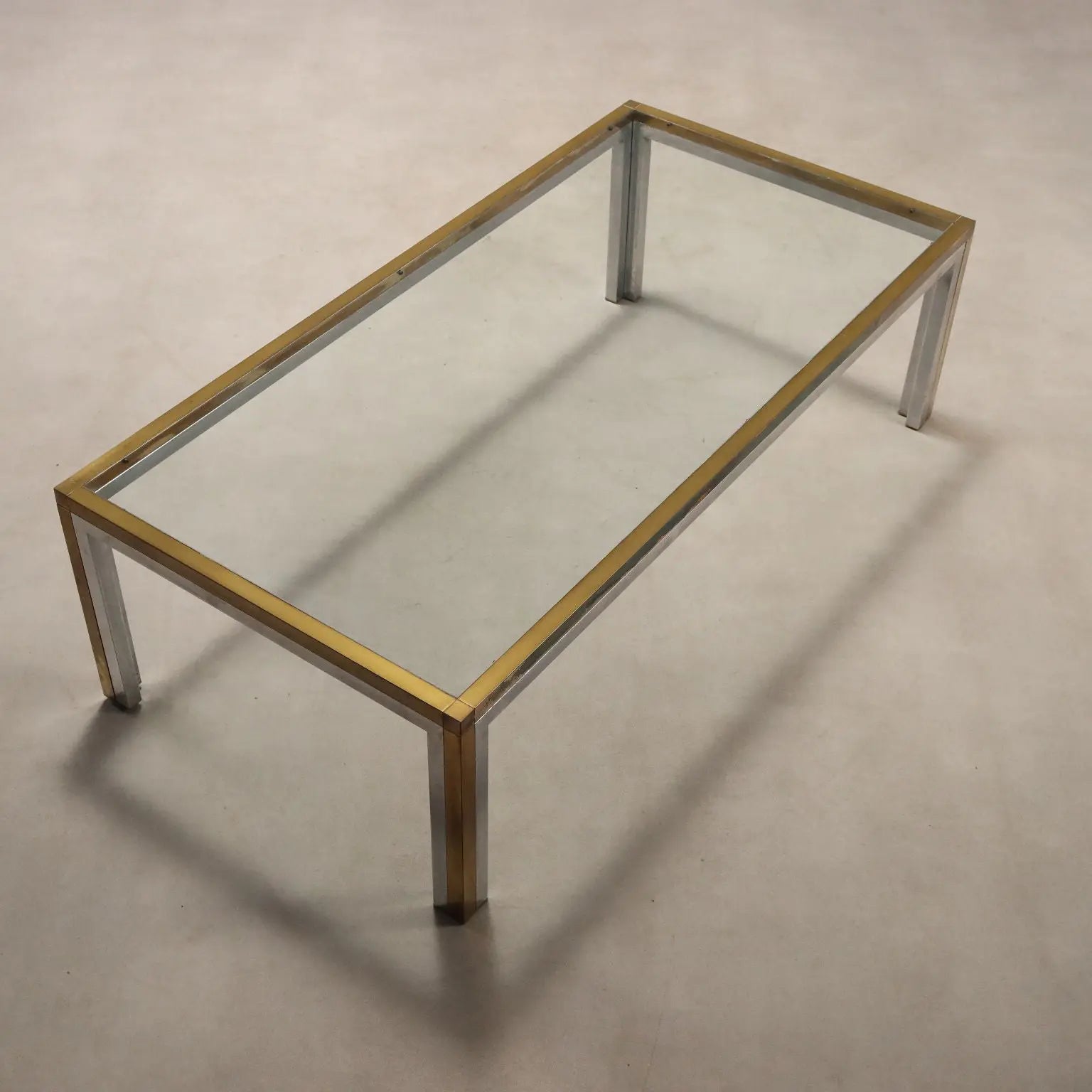 Vintage Coffee Table Metal Brass Glass Design 1970s