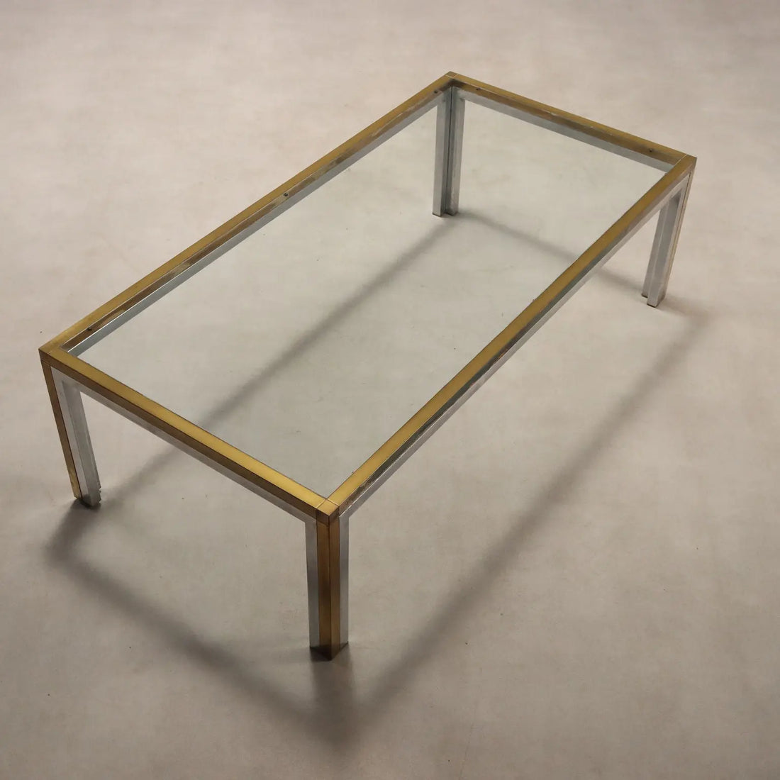 Vintage Coffee Table Metal Brass Glass Design 1970s