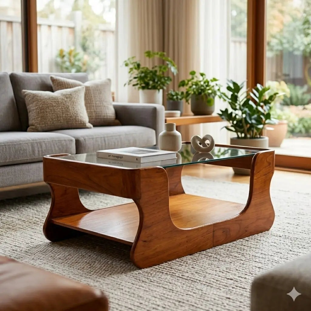 Vintage Coffee Table Teak Double Top Design Italy 1960s