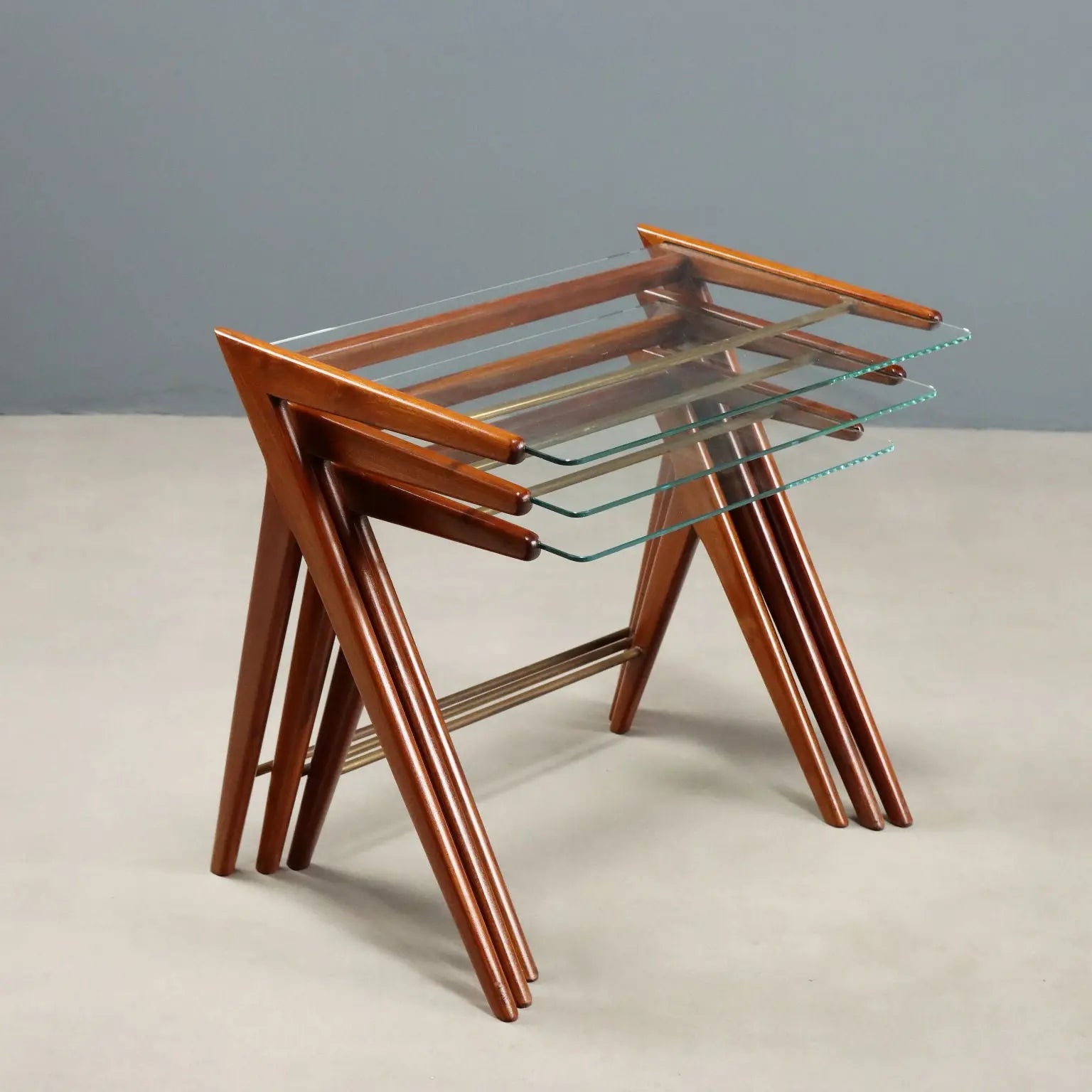 Vintage Coffee Table Painted Beech Brass Glass Design 1950s