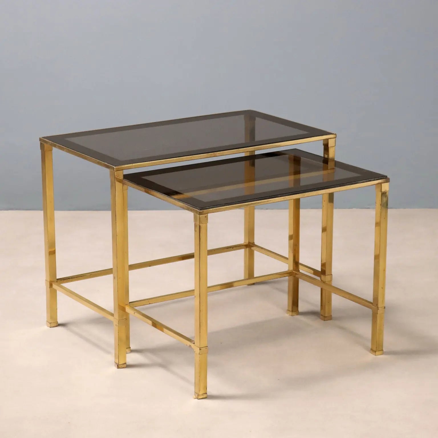 Vintage Coffee Tables Brass Smoked Glass Design Italy 1960s-70s 