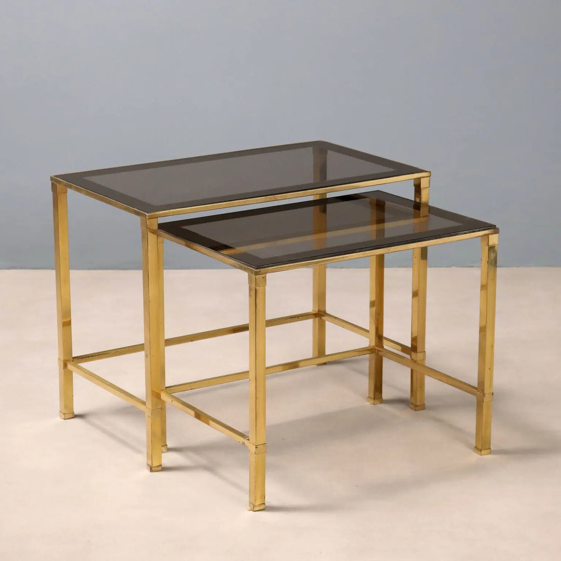 Vintage Coffee Tables Brass Smoked Glass Design Italy 1960s-70s 