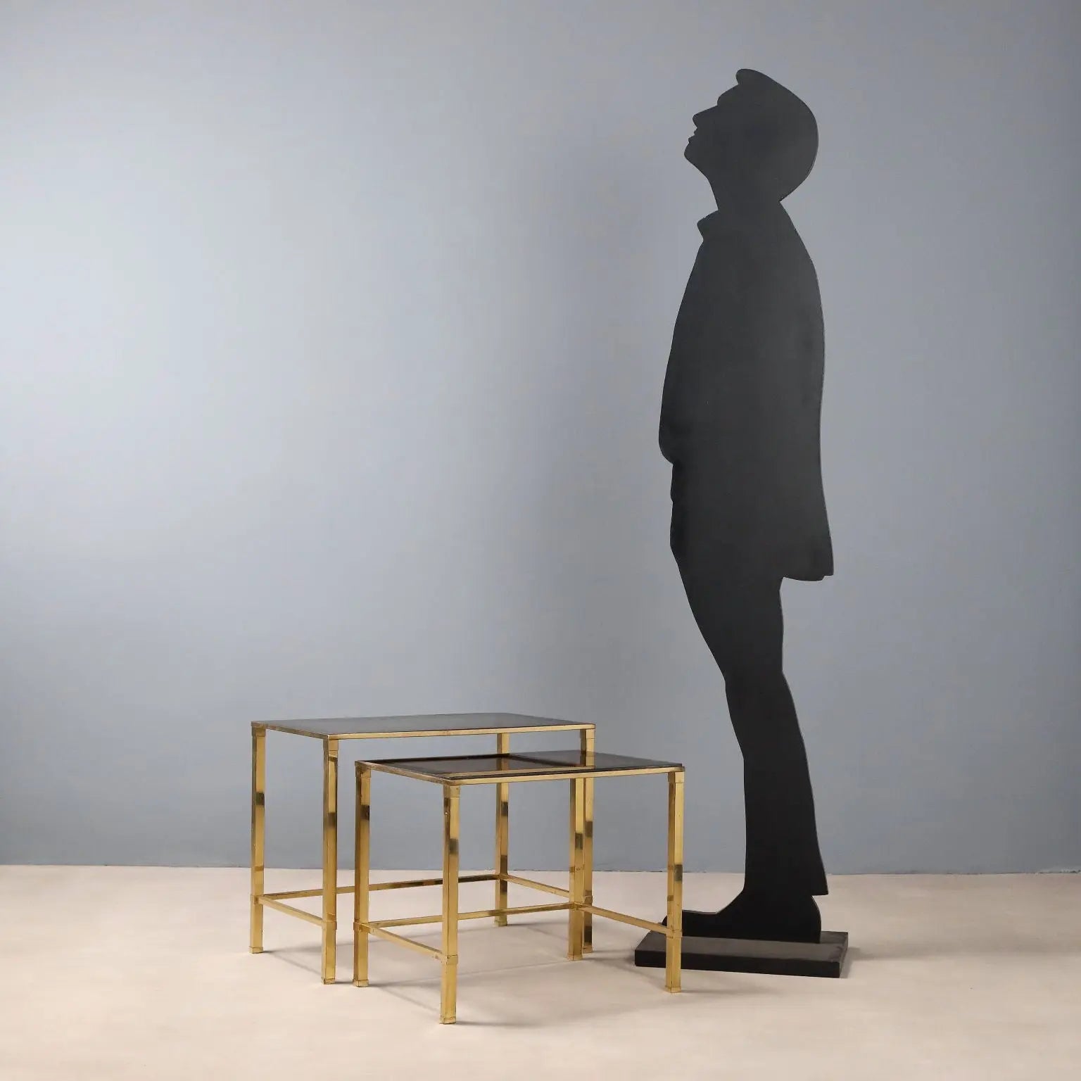 Vintage Coffee Tables Brass Smoked Glass Design Italy 1960s-70s 