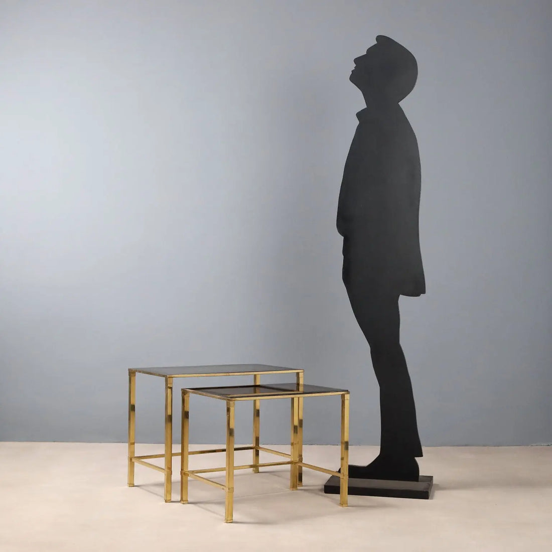 Vintage Coffee Tables Brass Smoked Glass Design Italy 1960s-70s 