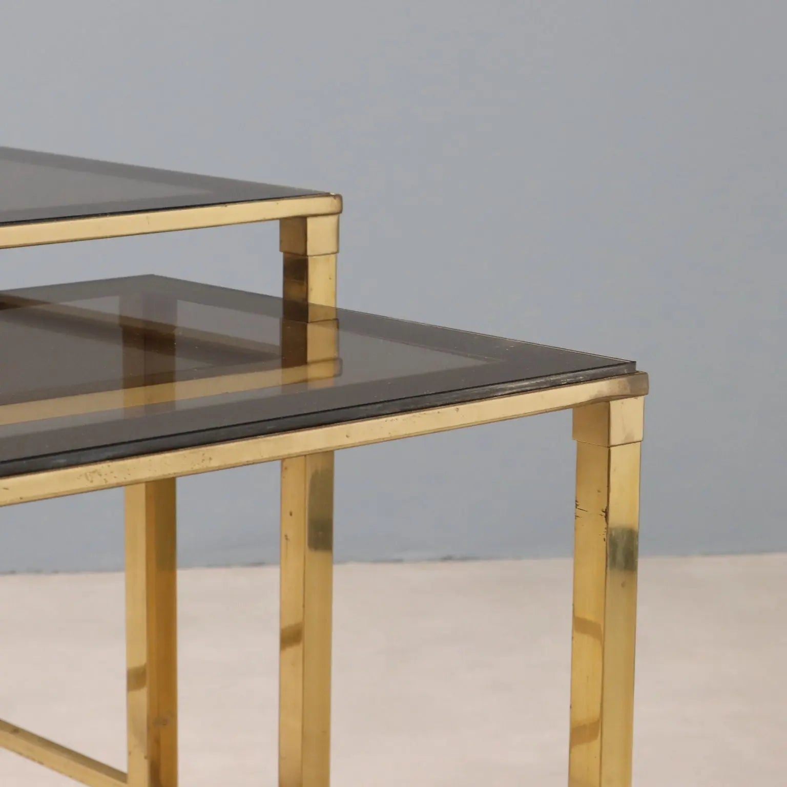 Vintage Coffee Tables Brass Smoked Glass Design Italy 1960s-70s 