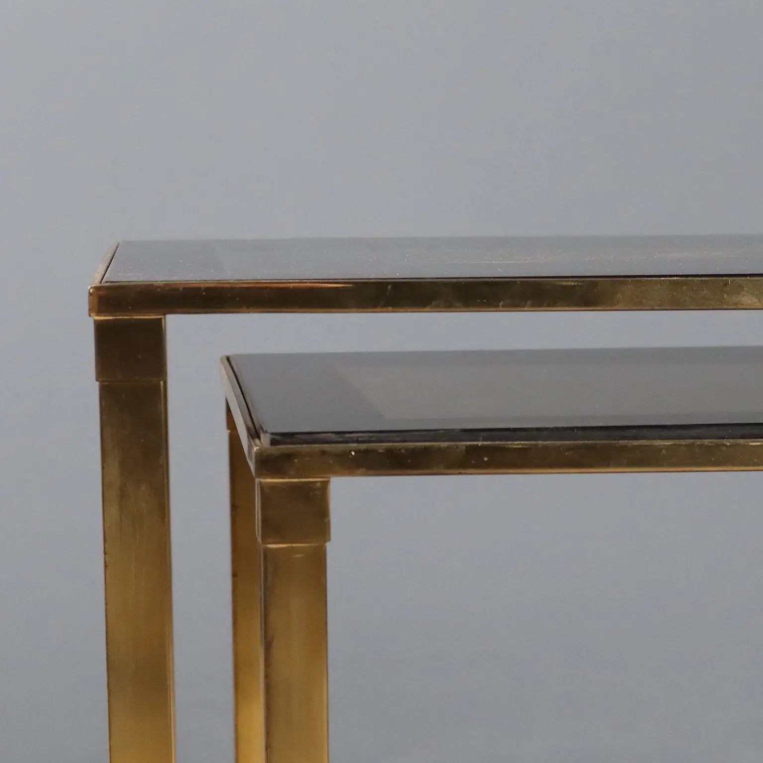 Vintage Coffee Tables Brass Smoked Glass Design Italy 1960s-70s 
