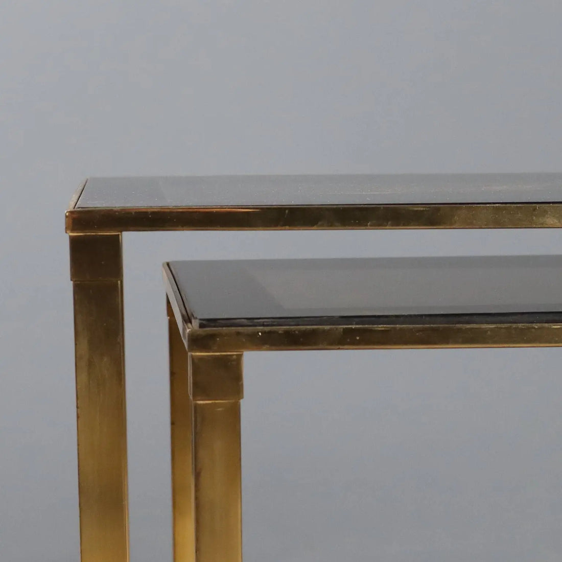 Vintage Coffee Tables Brass Smoked Glass Design Italy 1960s-70s 