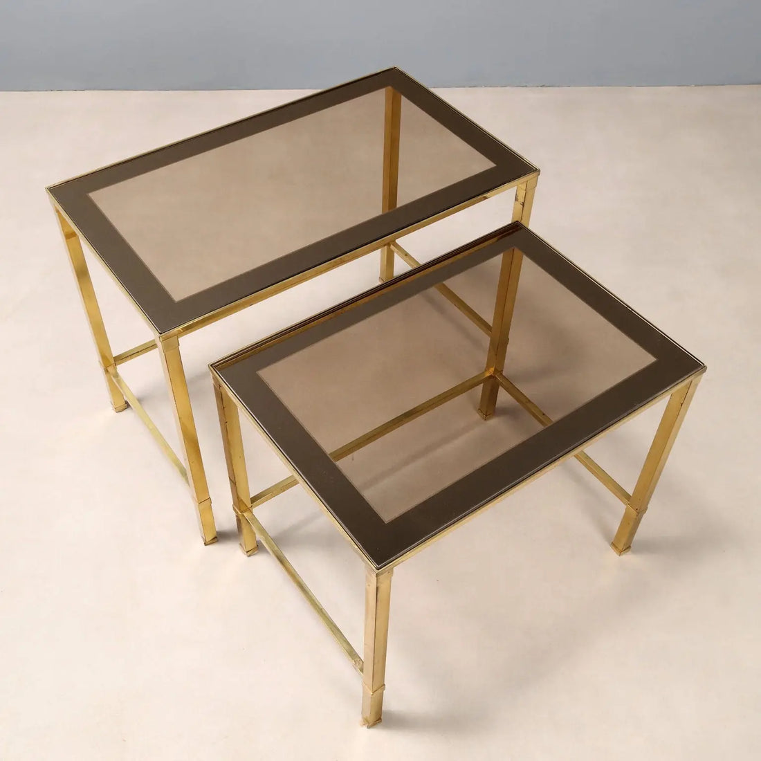 Vintage Coffee Tables Brass Smoked Glass Design Italy 1960s-70s 