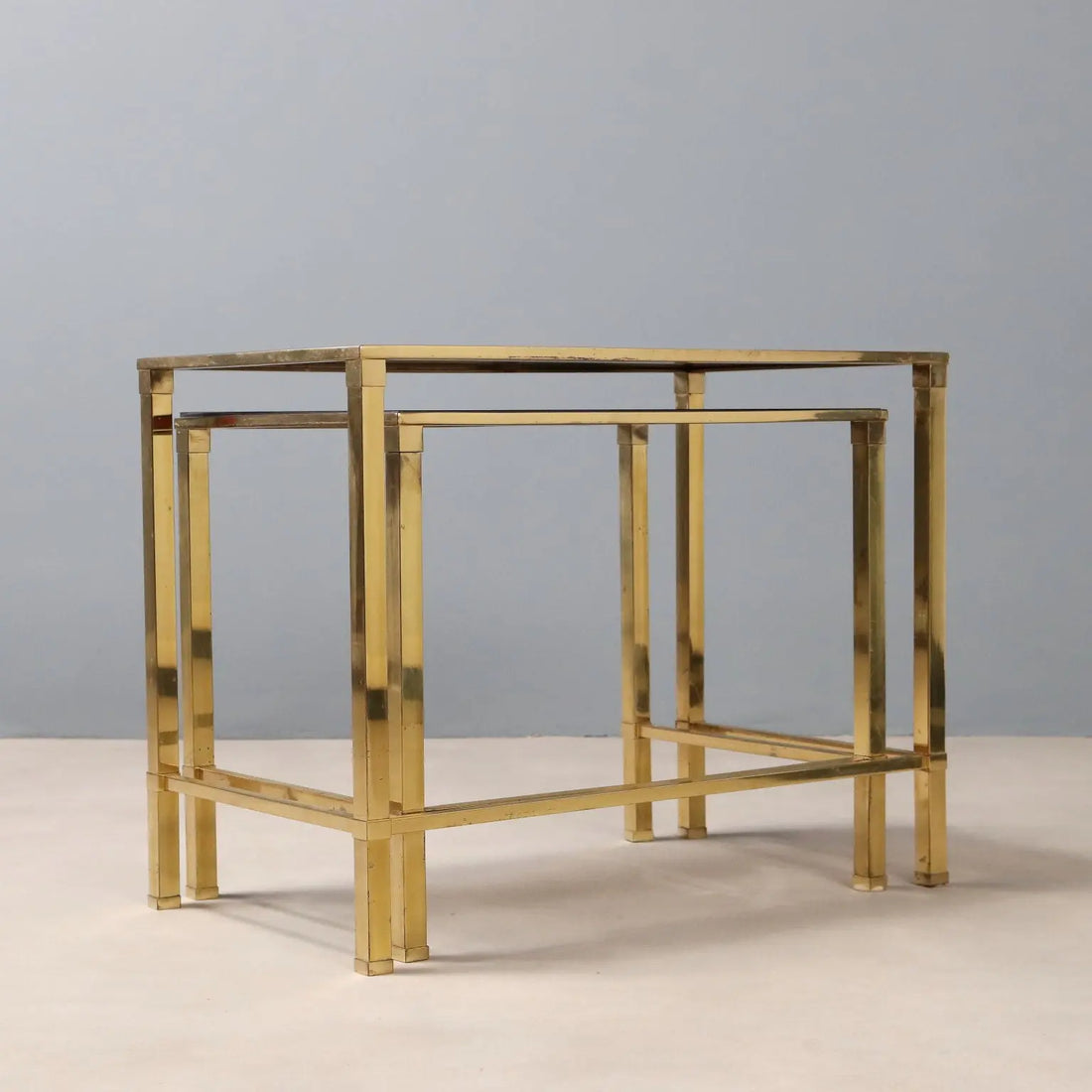 Vintage Coffee Tables Brass Smoked Glass Design Italy 1960s-70s 
