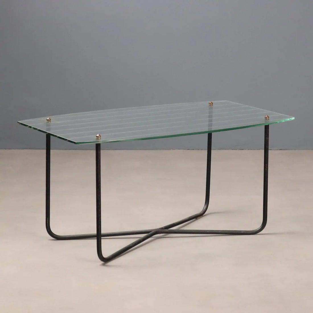 Vintage Coffee Table Design Jacques Hitier Metal Glass Design 1950s