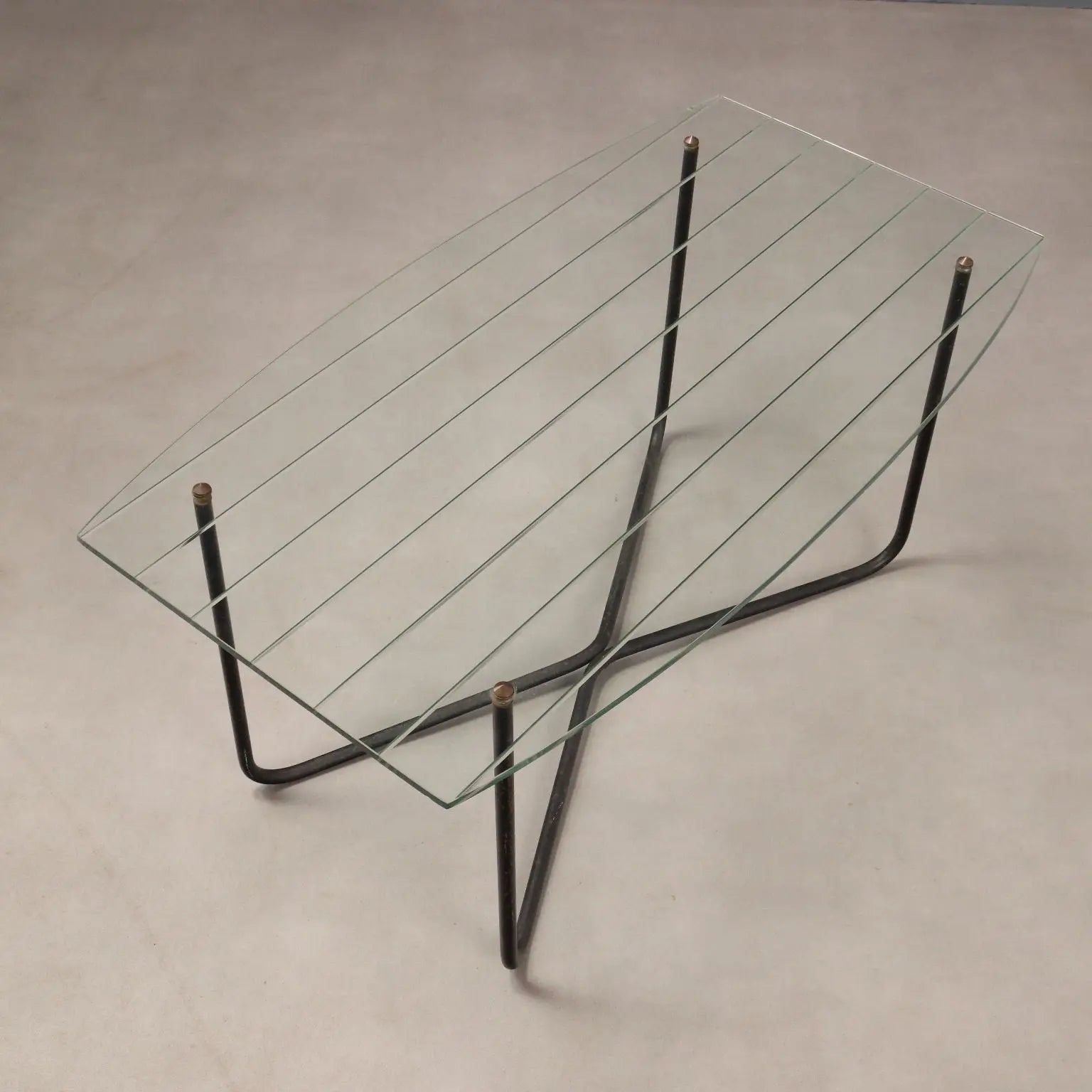 Vintage Coffee Table Design Jacques Hitier Metal Glass Design 1950s