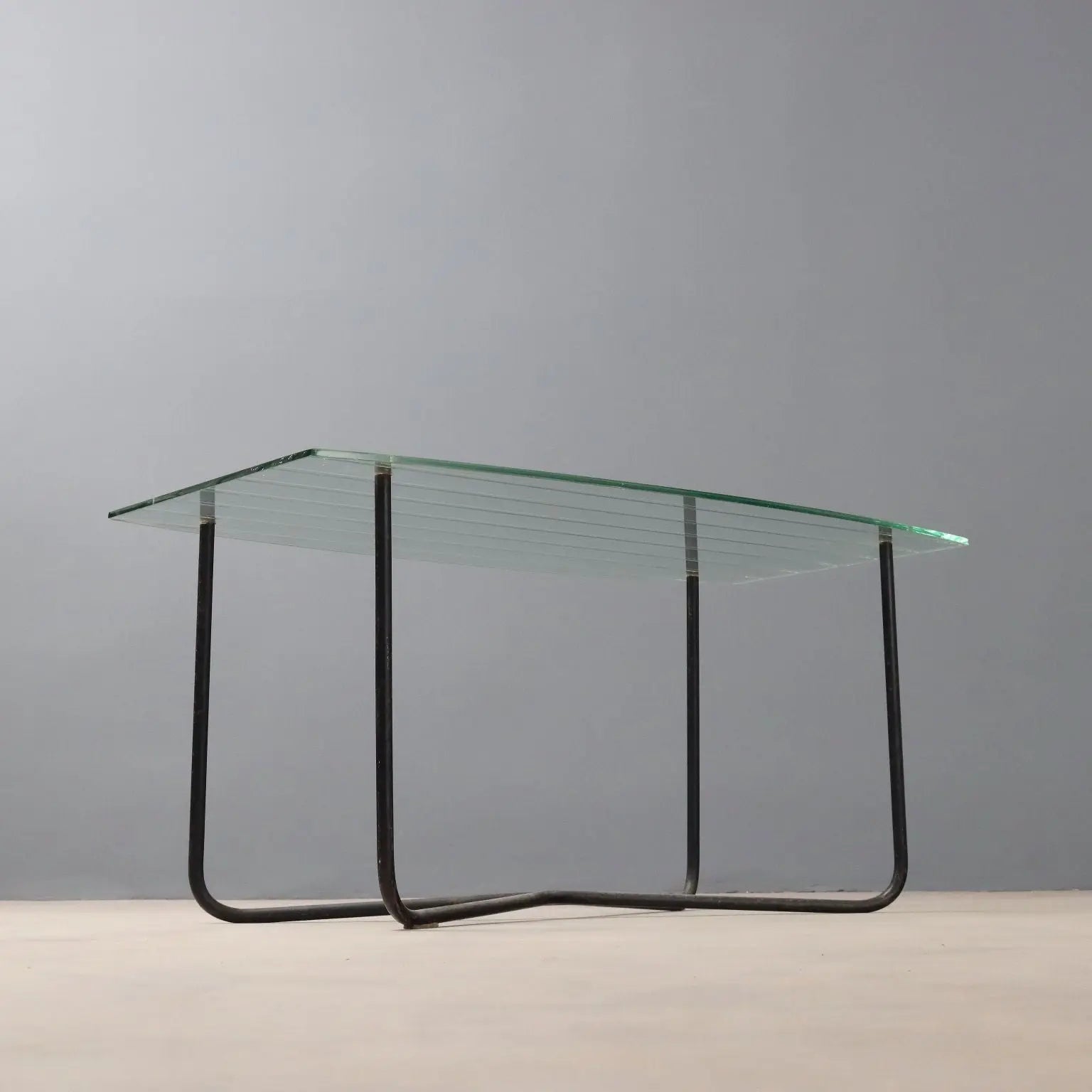 Vintage Coffee Table Design Jacques Hitier Metal Glass Design 1950s