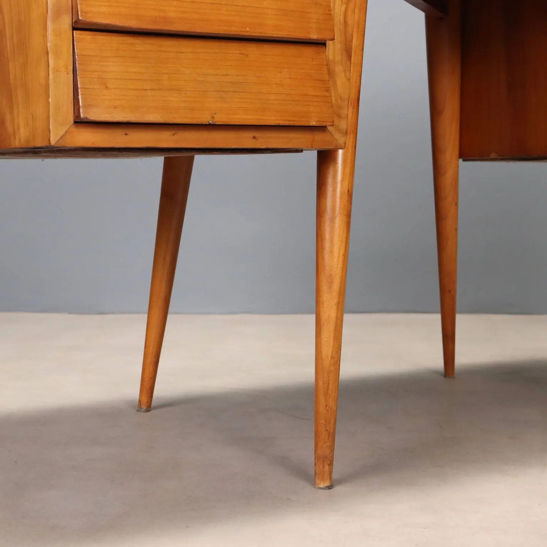 Vintage Writing Desk Maple Veneer Drawers Italy 1950s