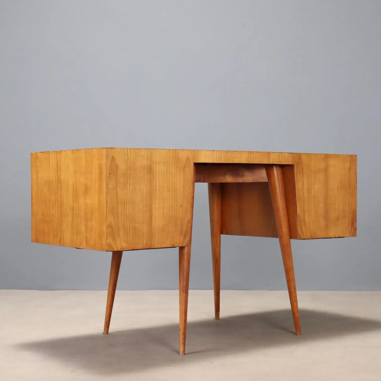 Vintage Writing Desk Maple Veneer Drawers Italy 1950s