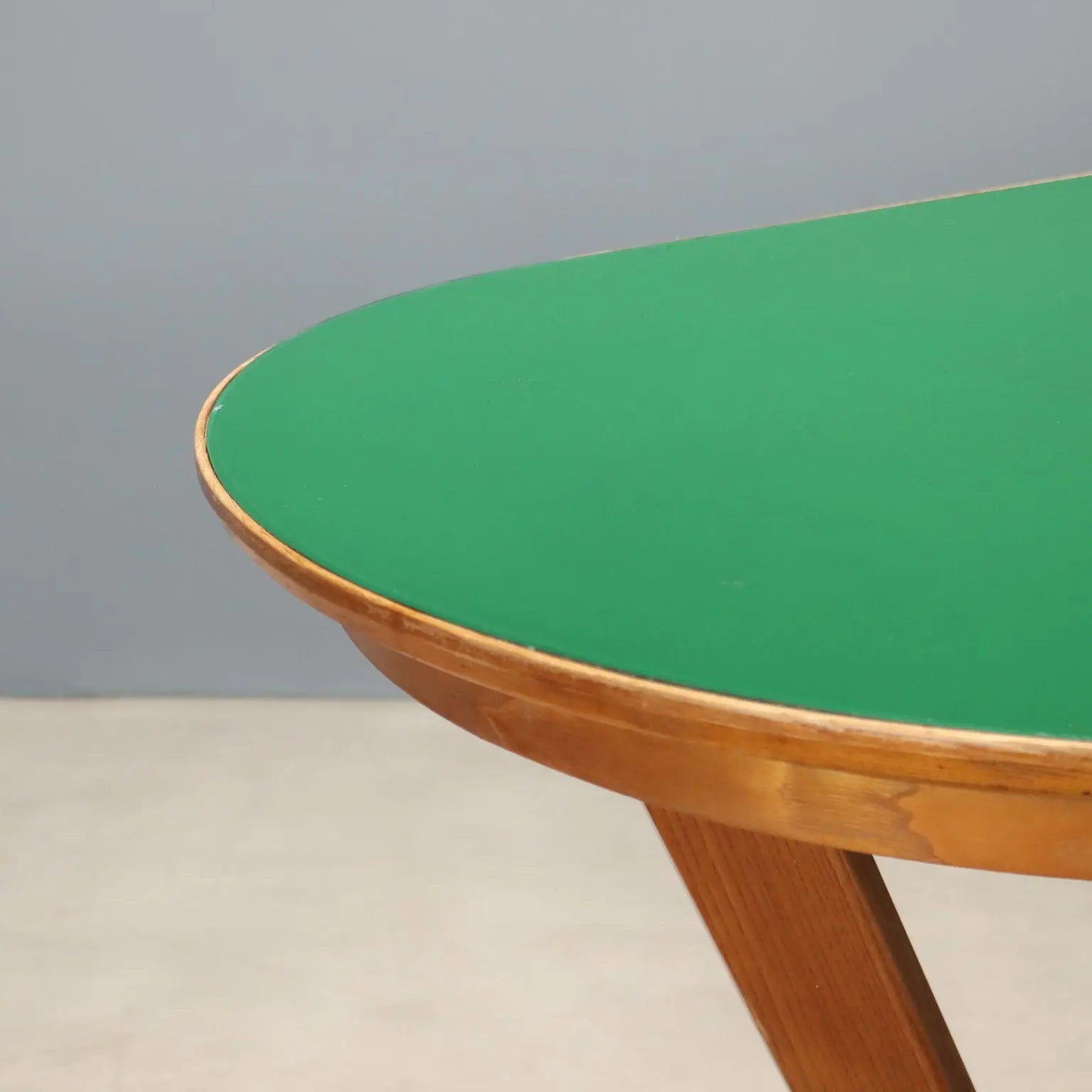 Vintage Table Oak Green Glass Design Italy 1960s