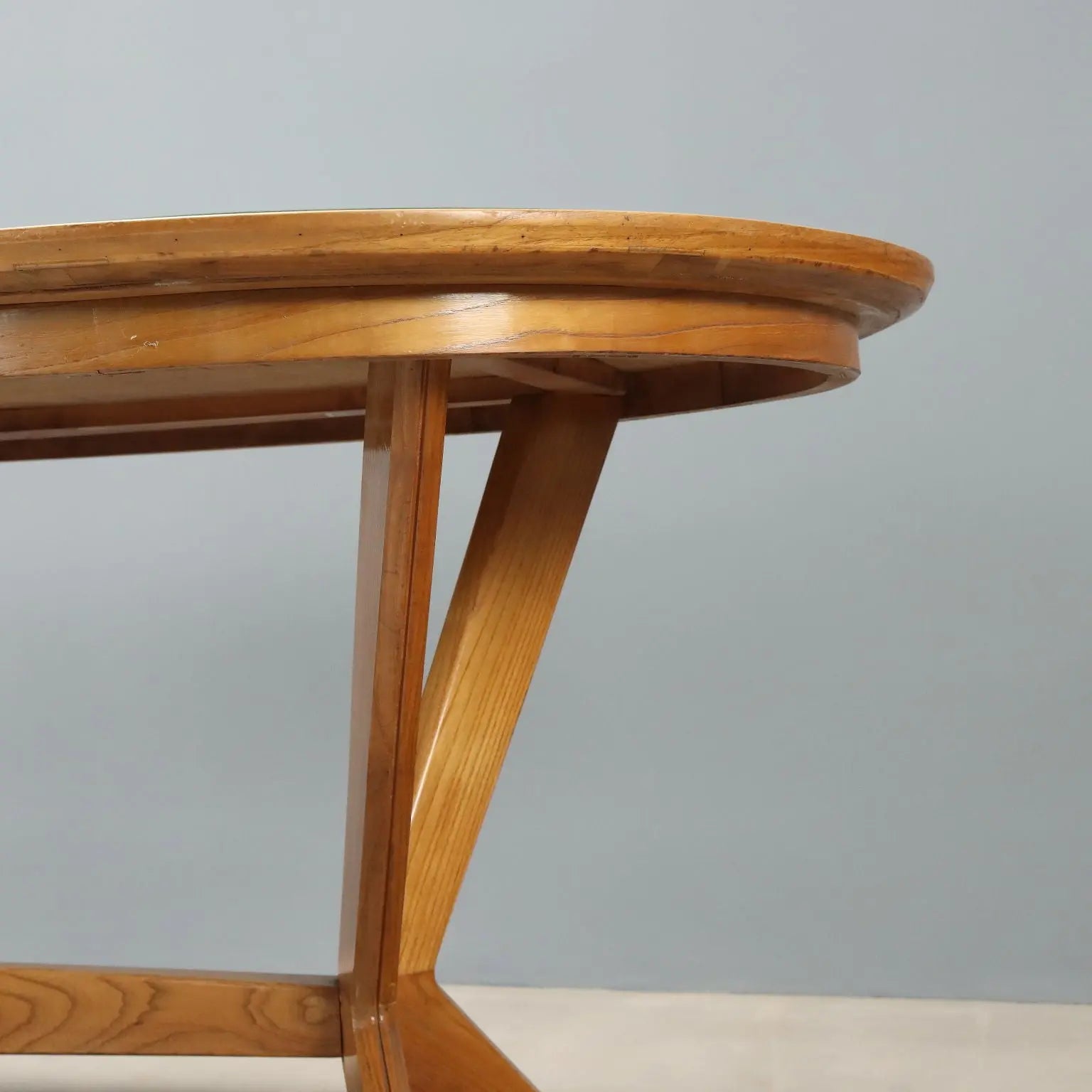 Vintage Table Oak Green Glass Design Italy 1960s