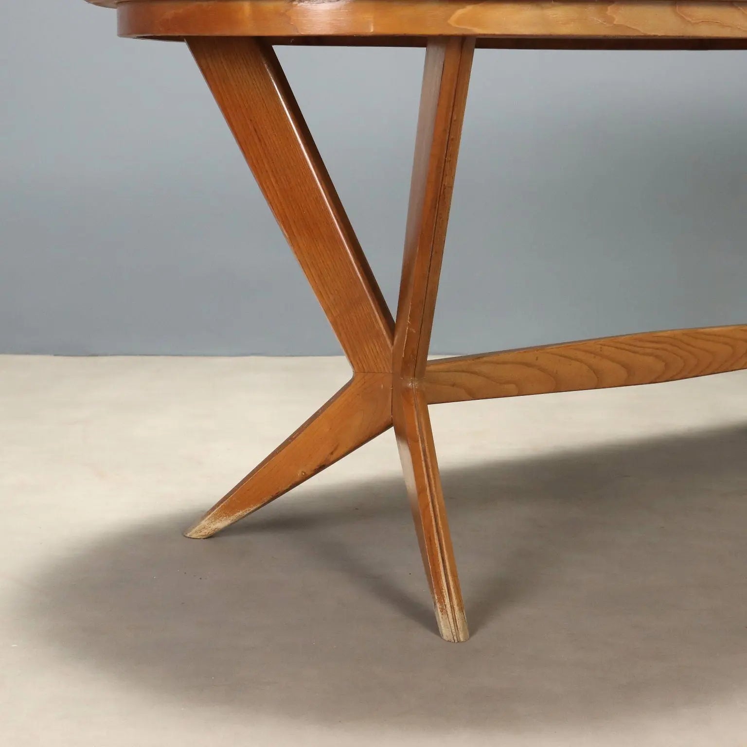Vintage Table Oak Green Glass Design Italy 1960s