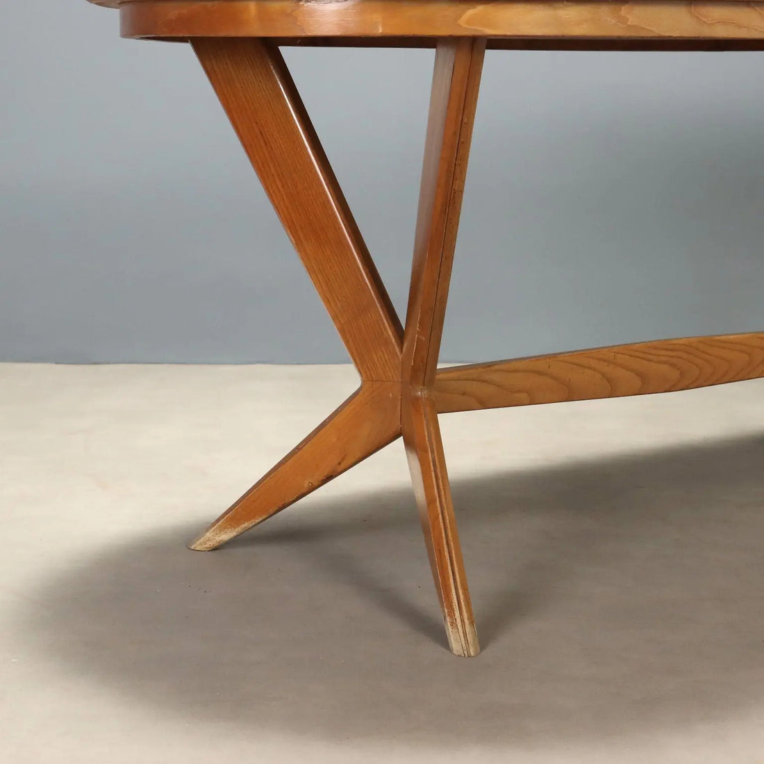 Vintage Table Oak Green Glass Design Italy 1960s