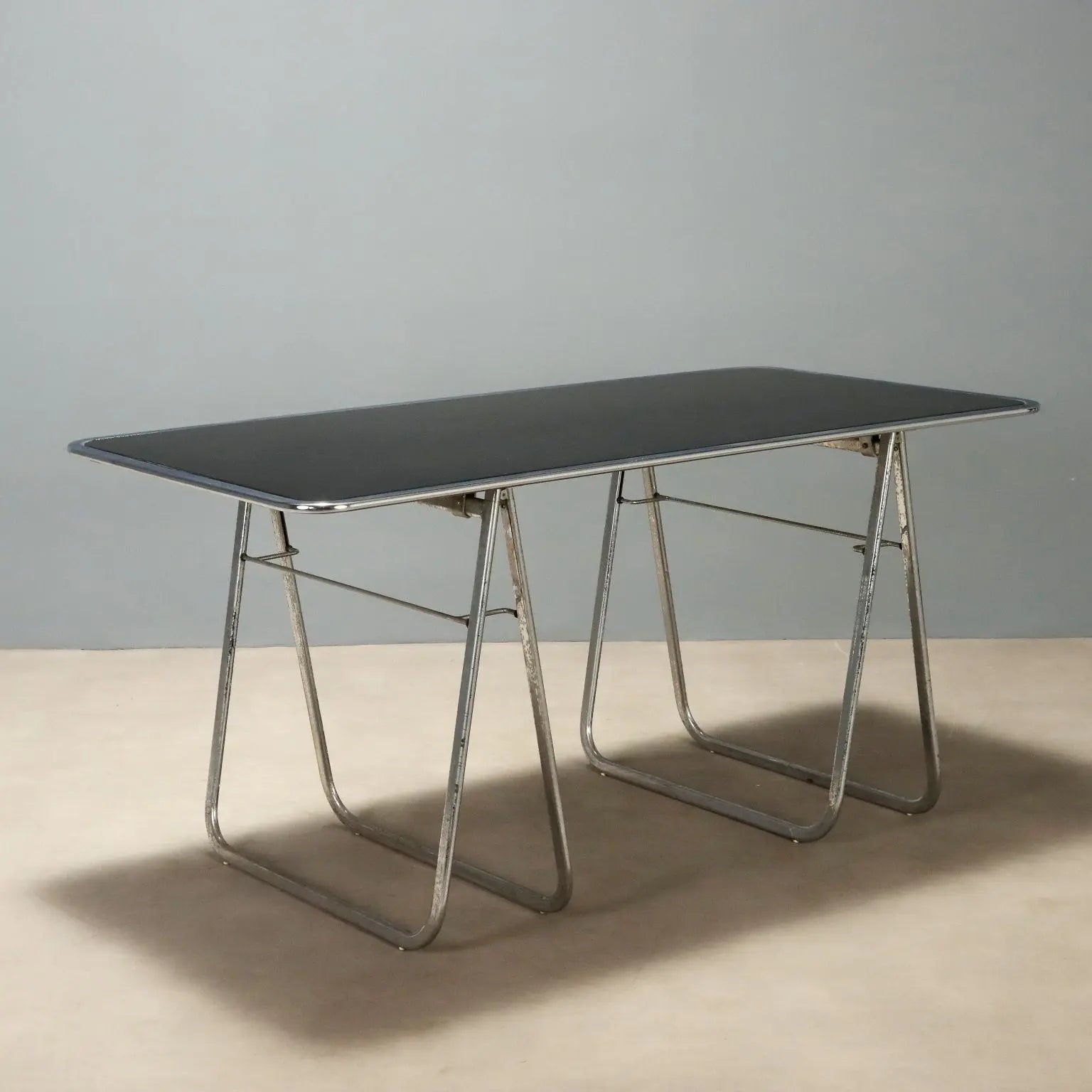 Vintage Table Chromed Metal Laminate Design Italy 1970s