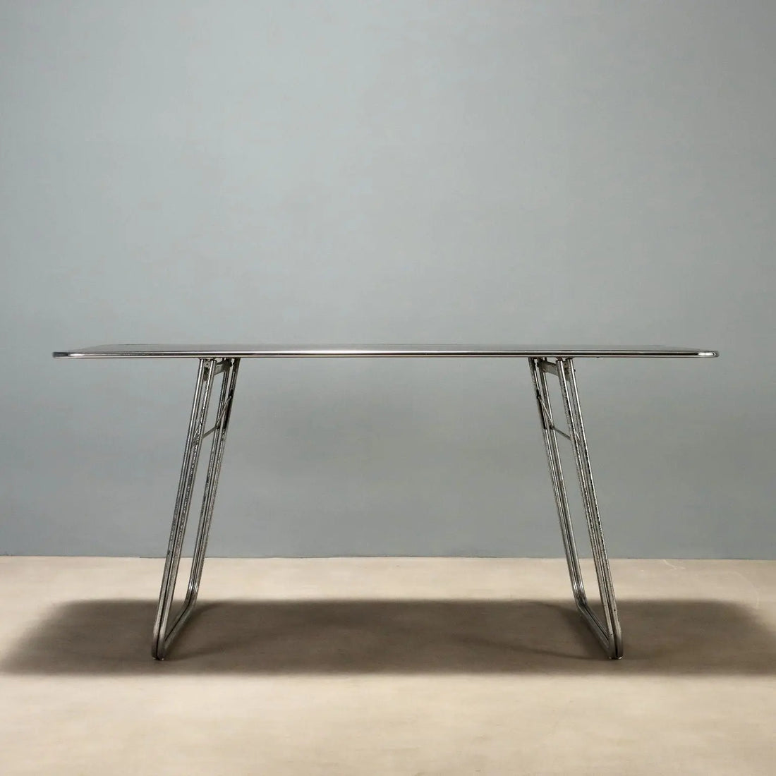 Vintage Table Chromed Metal Laminate Design Italy 1970s