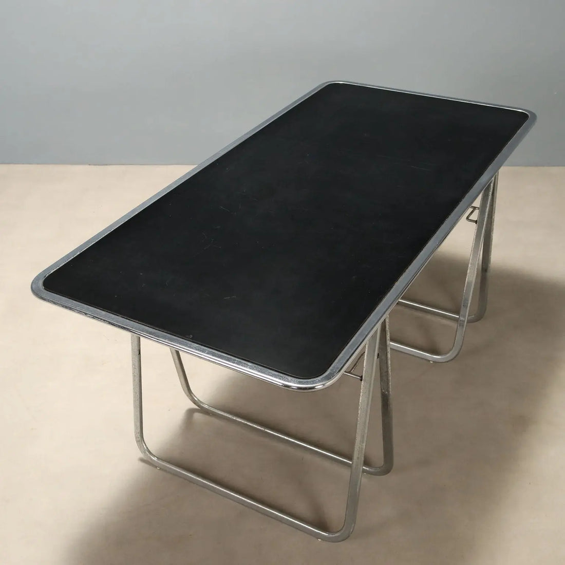 Vintage Table Chromed Metal Laminate Design Italy 1970s