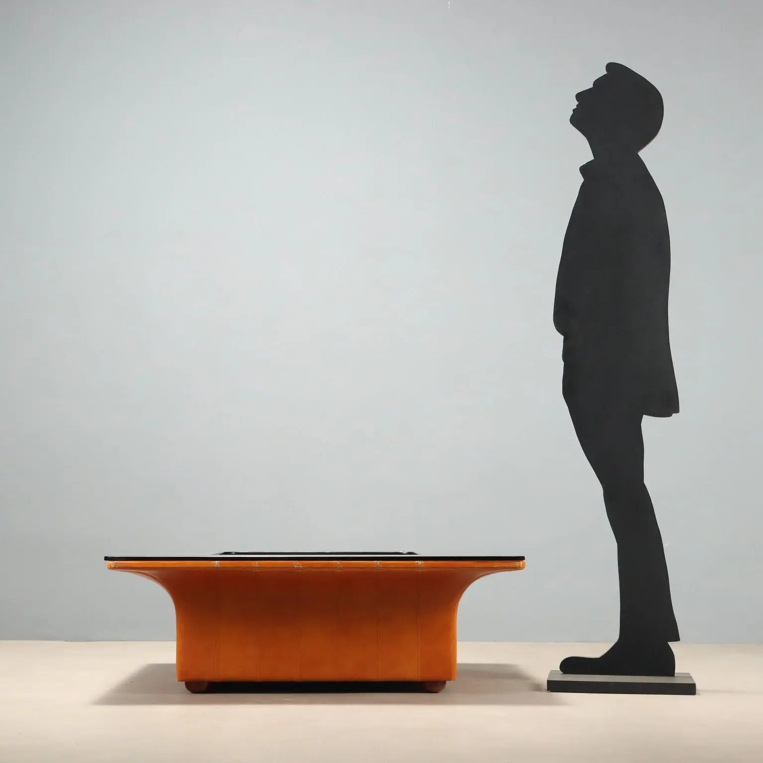 Vintage Frau Coffee Table Wood Leather Design Italy 1970s