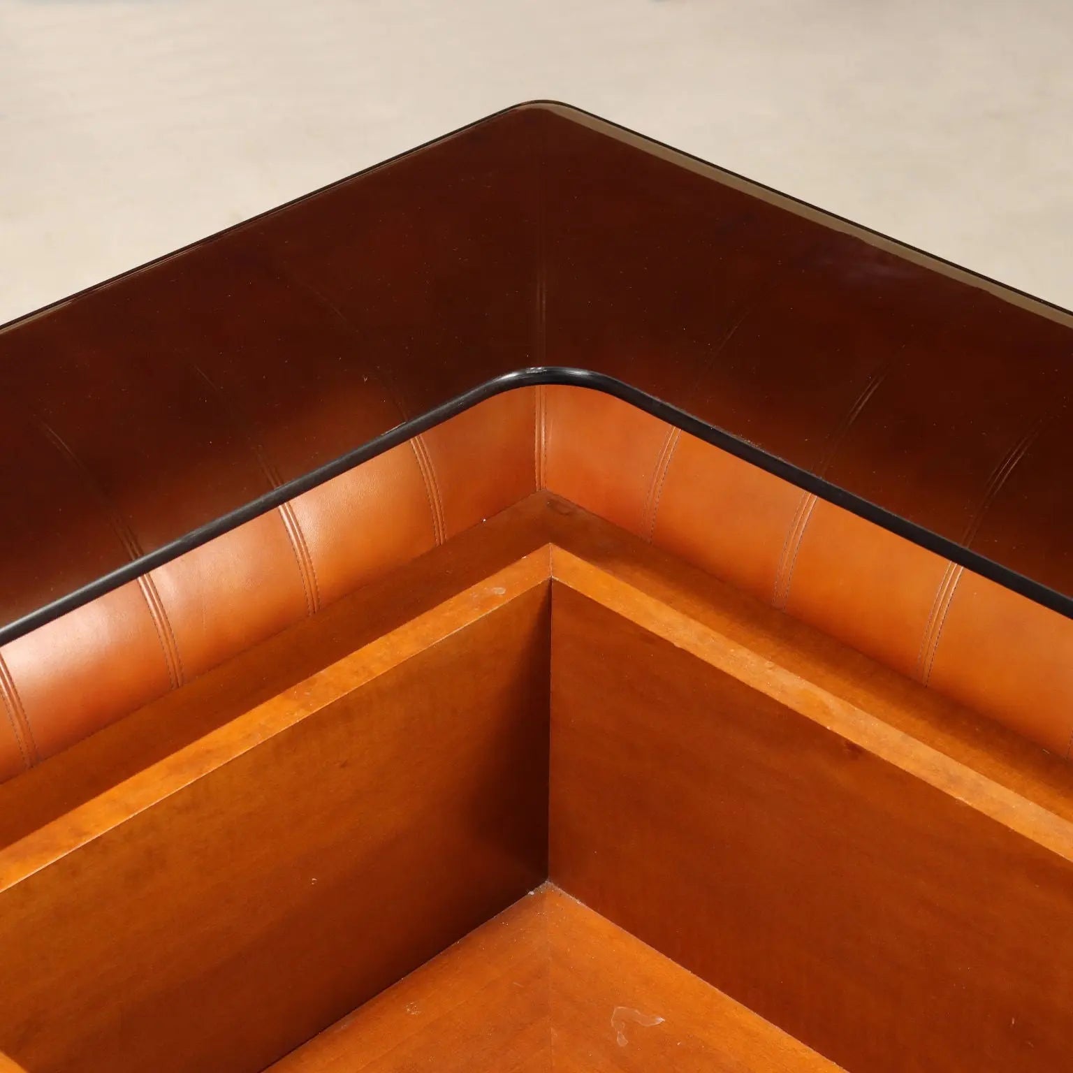 Vintage Frau Coffee Table Wood Leather Design Italy 1970s