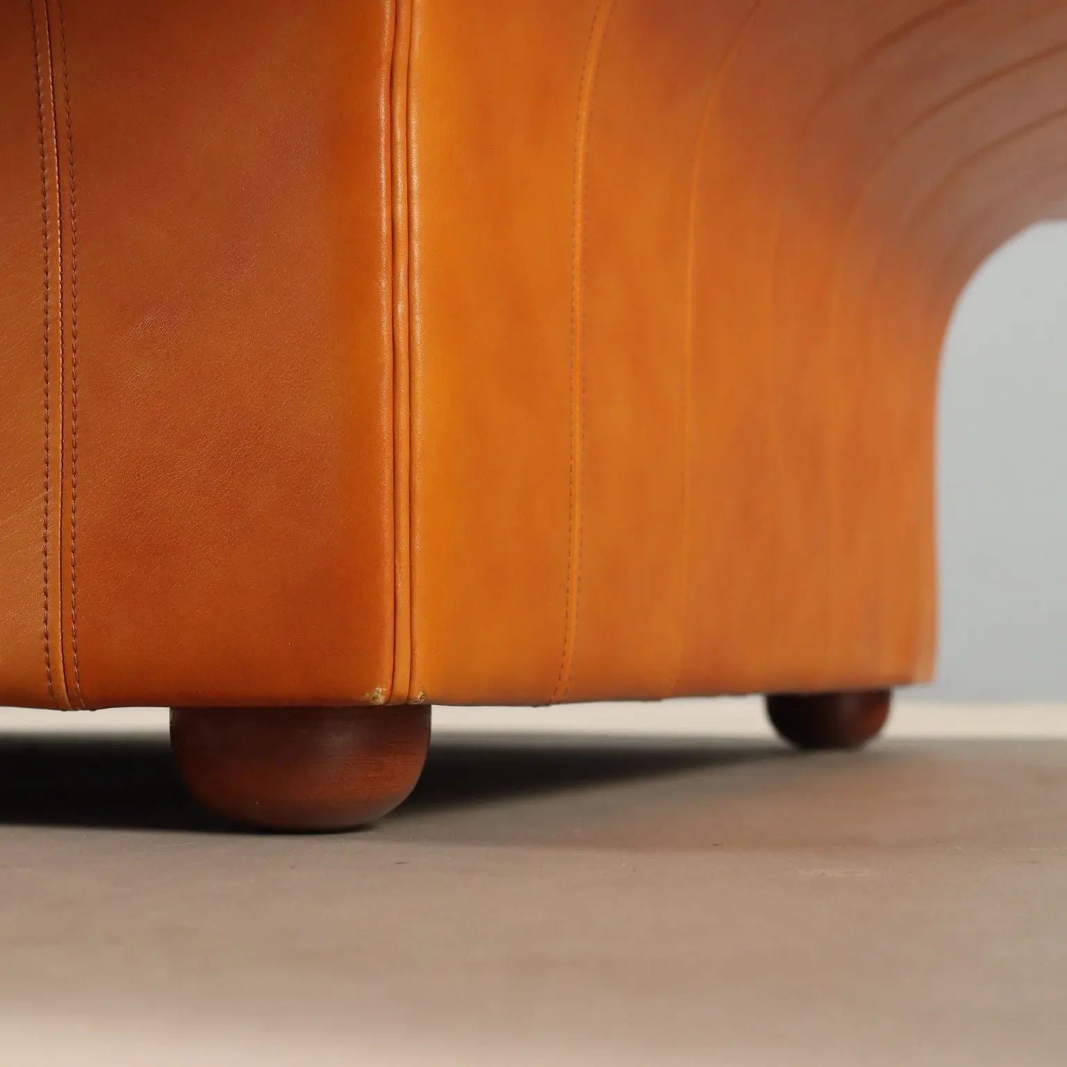 Vintage Frau Coffee Table Wood Leather Design Italy 1970s