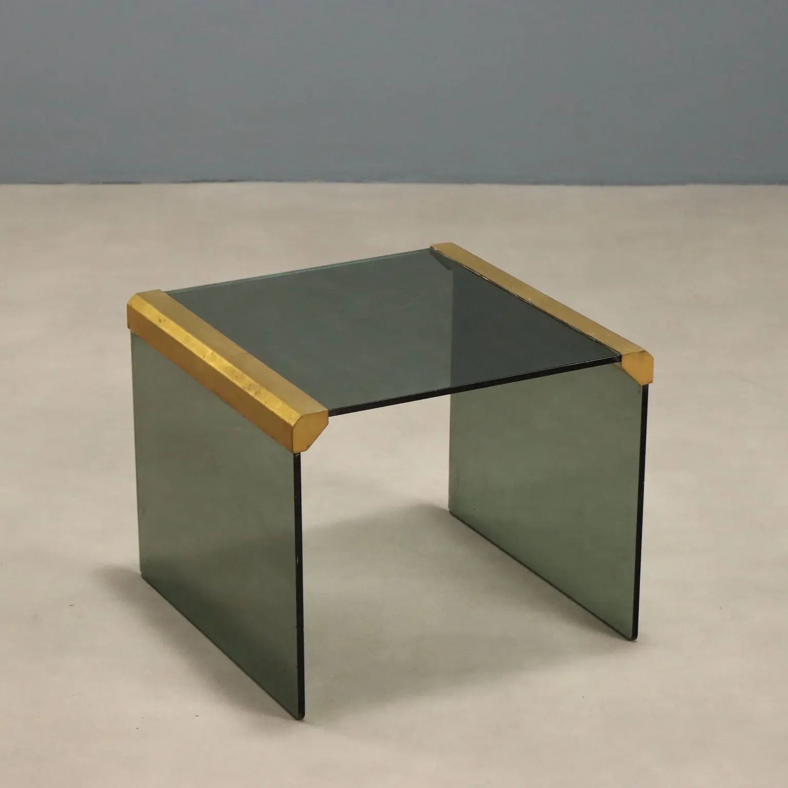 Vintage Coffee Table Smoked Glass Brass Design Italy 1980s