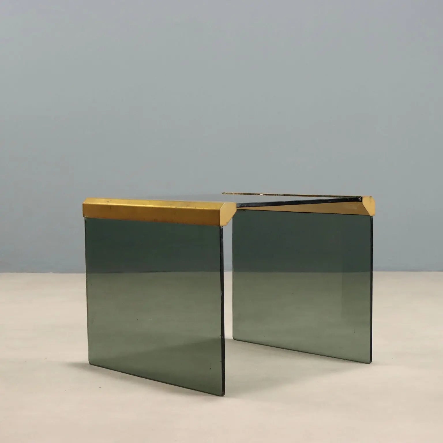 Vintage Coffee Table Smoked Glass Brass Design Italy 1980s