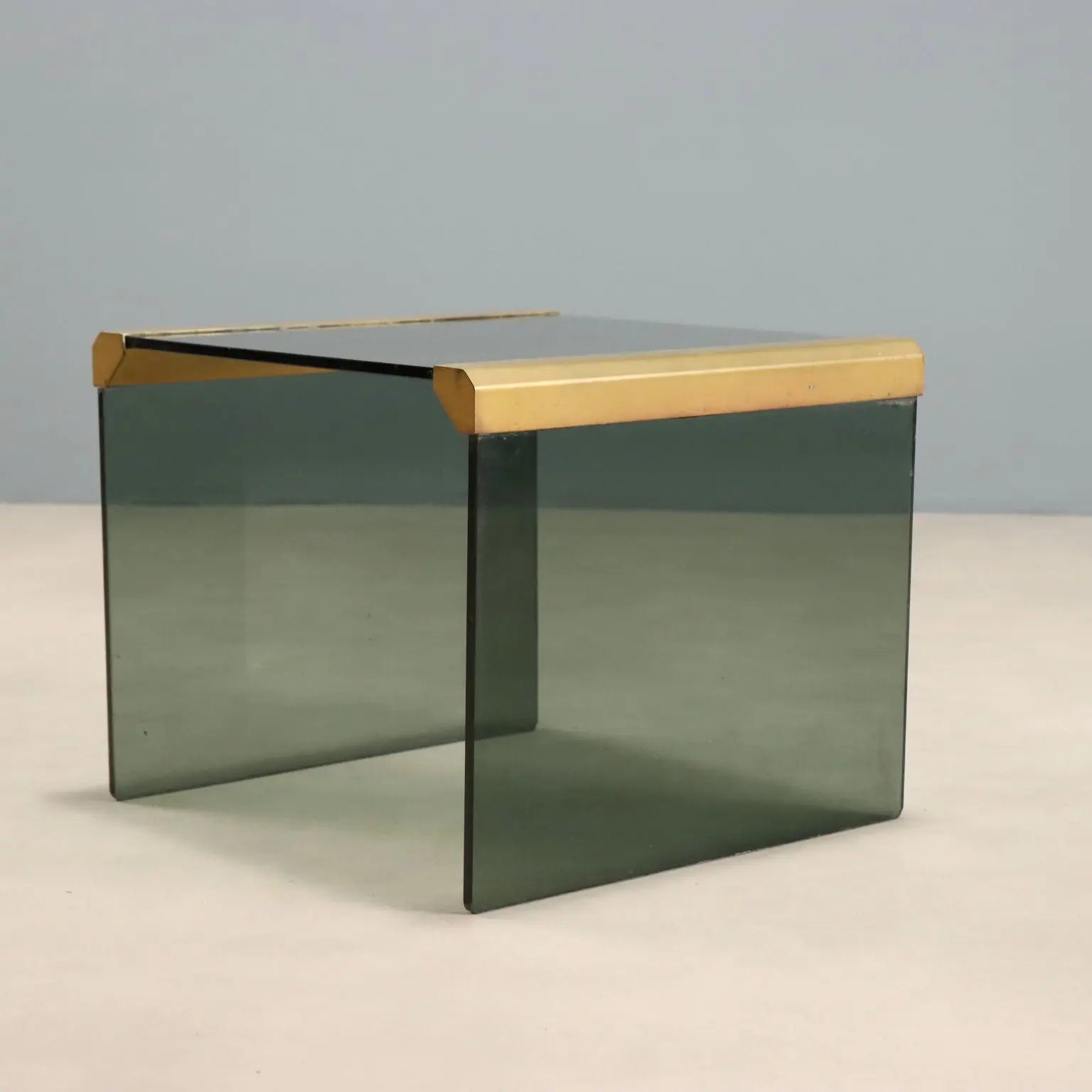 Vintage Coffee Table Smoked Glass Brass Design Italy 1980s