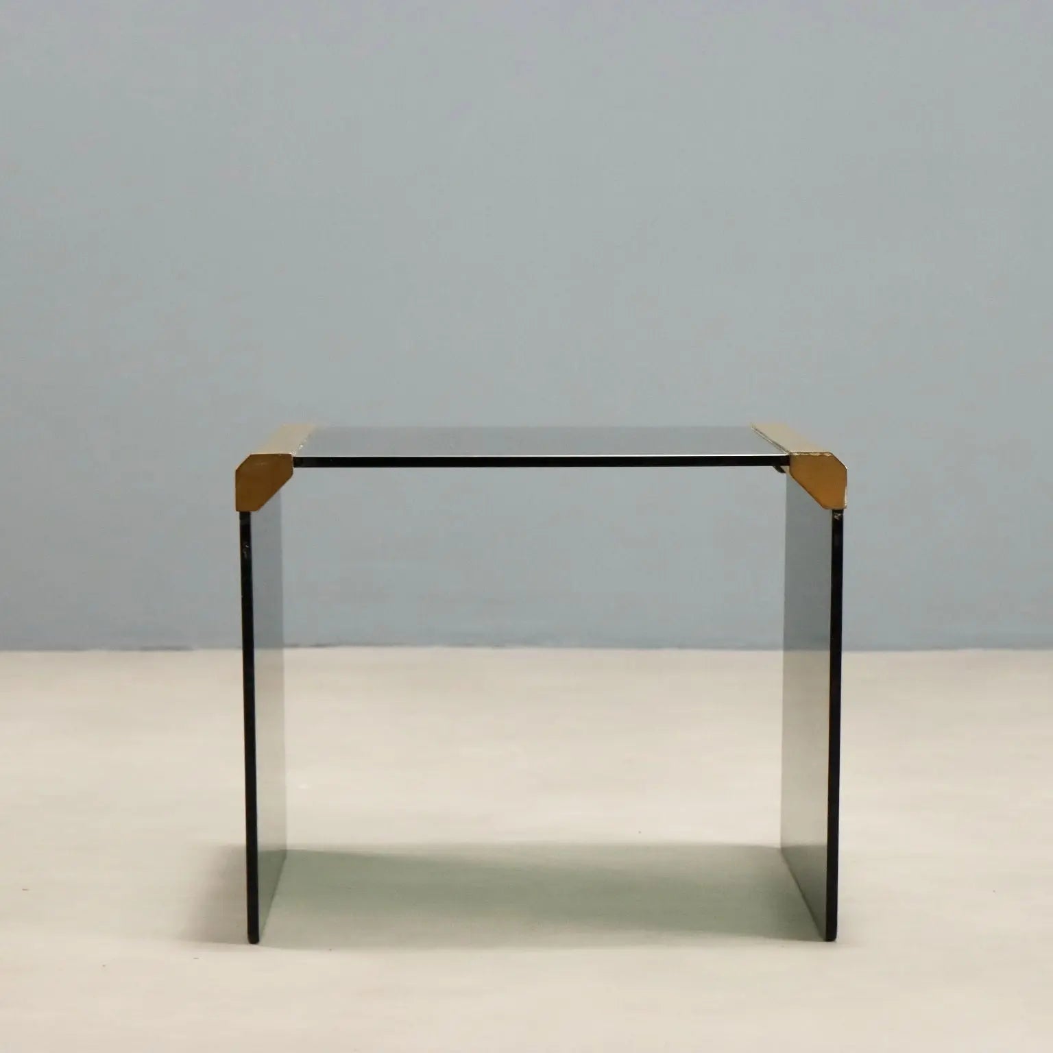Vintage Coffee Table Smoked Glass Brass Design Italy 1980s