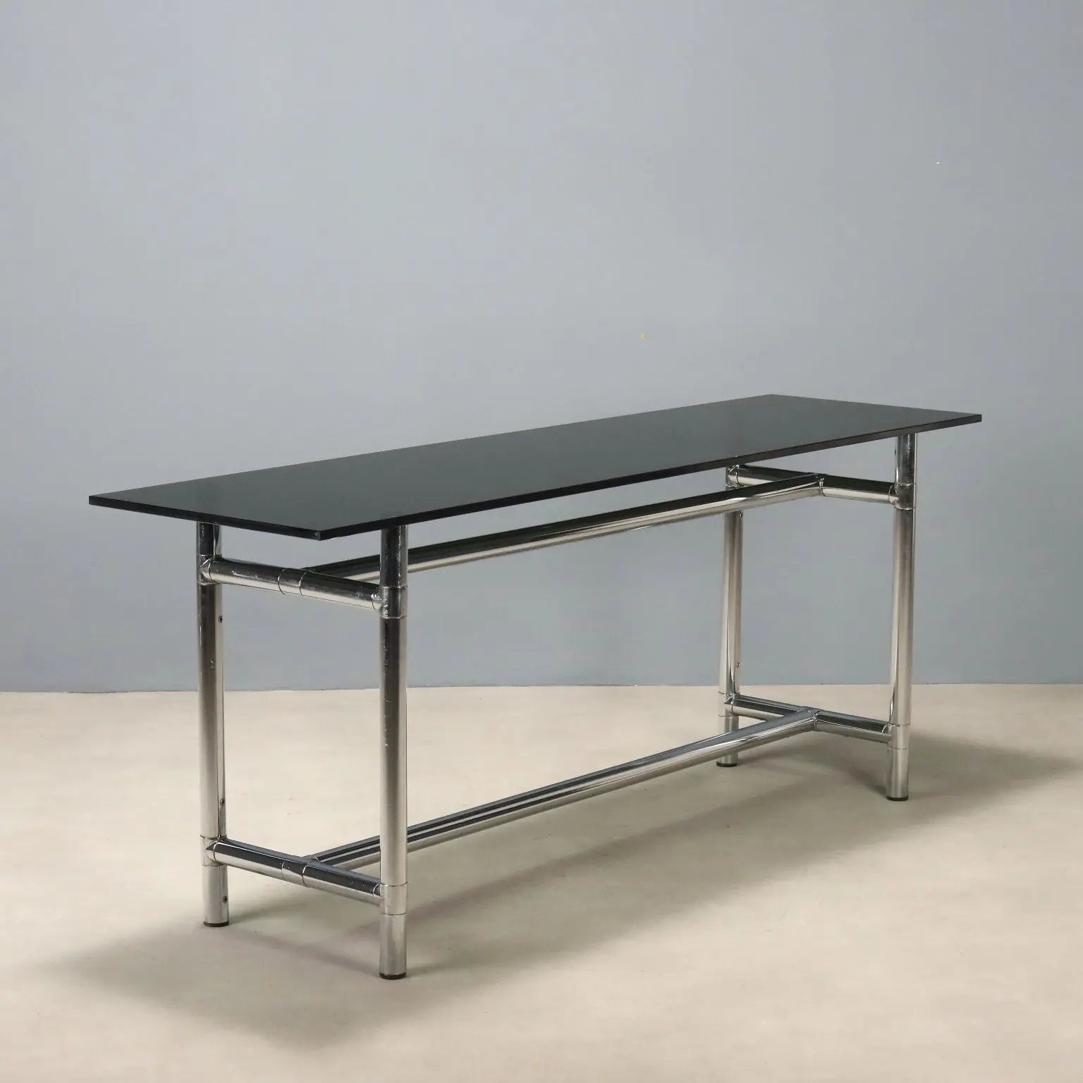 Vintage Console Glass Chromed Metal Design Italy 1980s