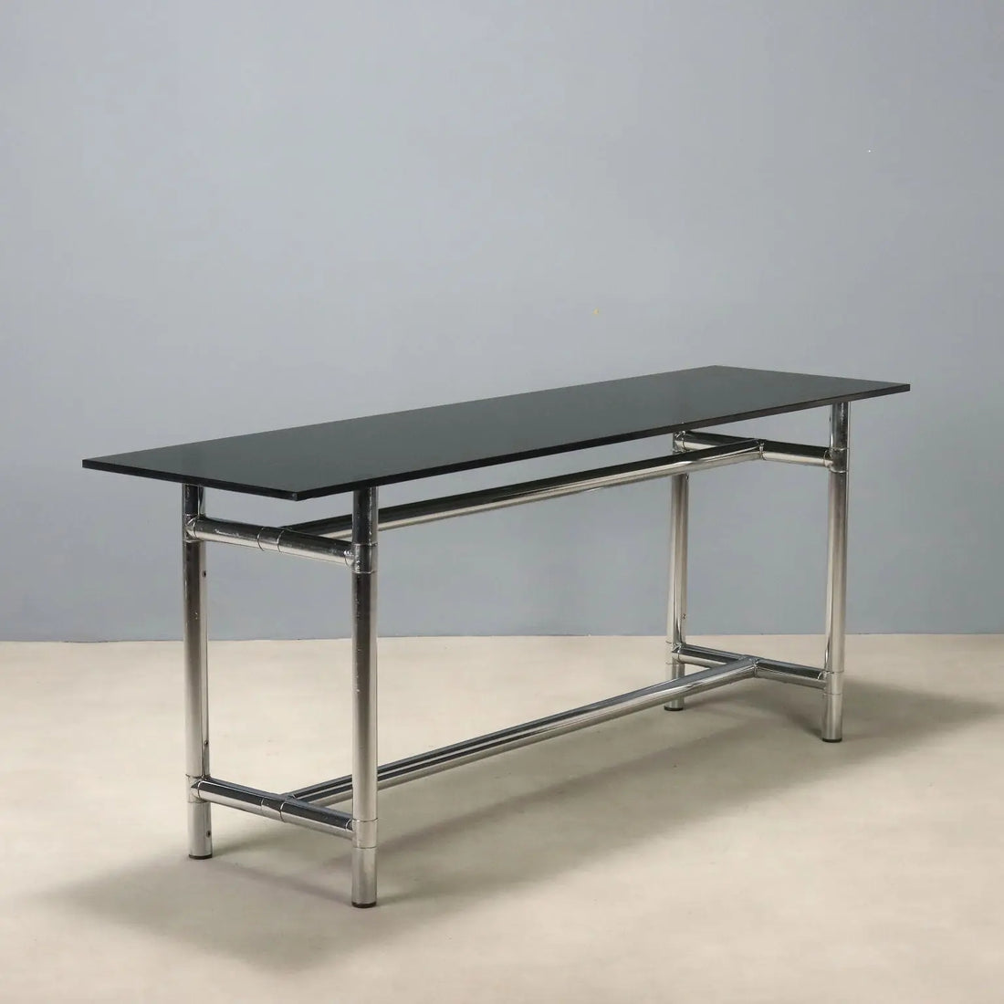 Vintage Console Glass Chromed Metal Design Italy 1980s