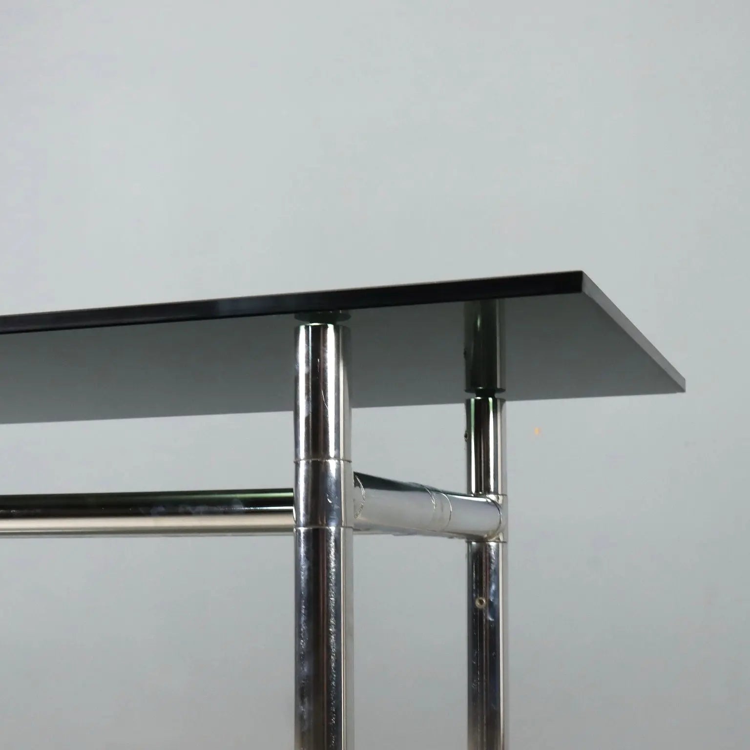 Vintage Console Glass Chromed Metal Design Italy 1980s