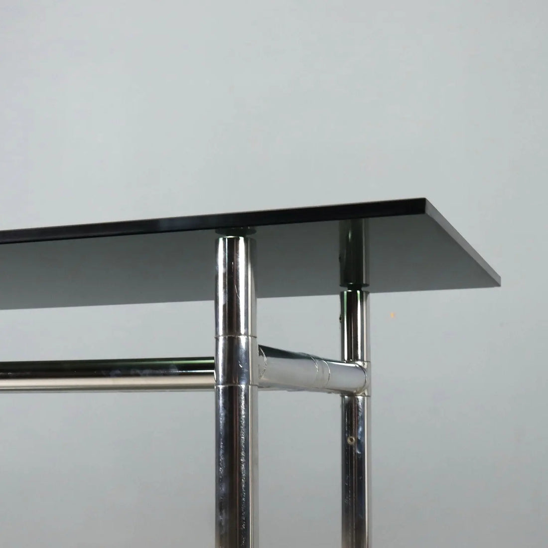 Vintage Console Glass Chromed Metal Design Italy 1980s