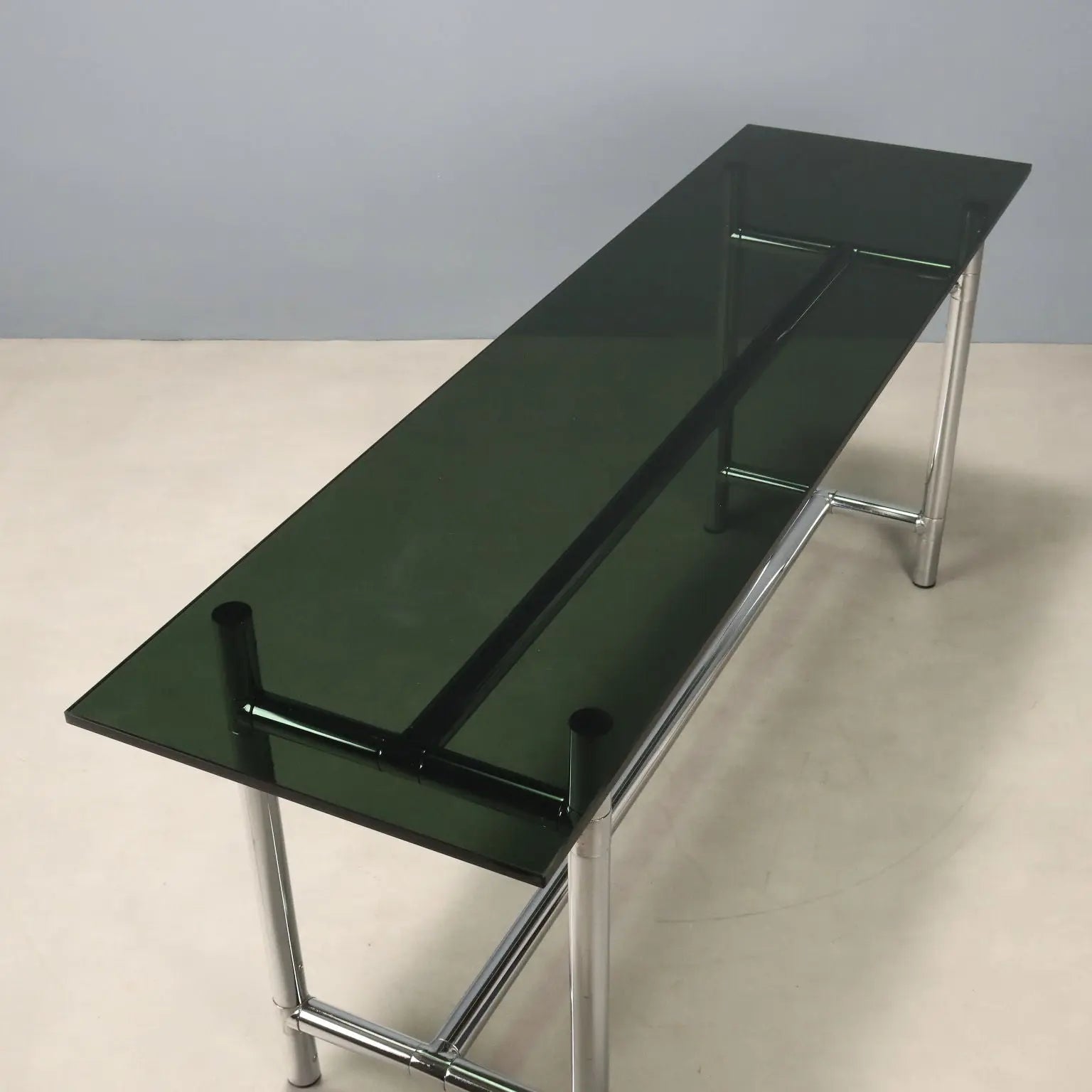 Vintage Console Glass Chromed Metal Design Italy 1980s