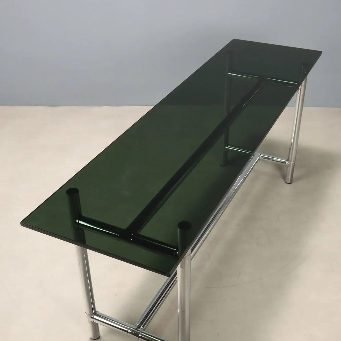Vintage Console Glass Chromed Metal Design Italy 1980s