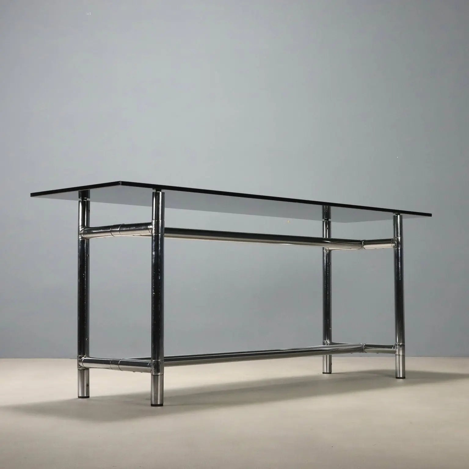 Vintage Console Glass Chromed Metal Design Italy 1980s