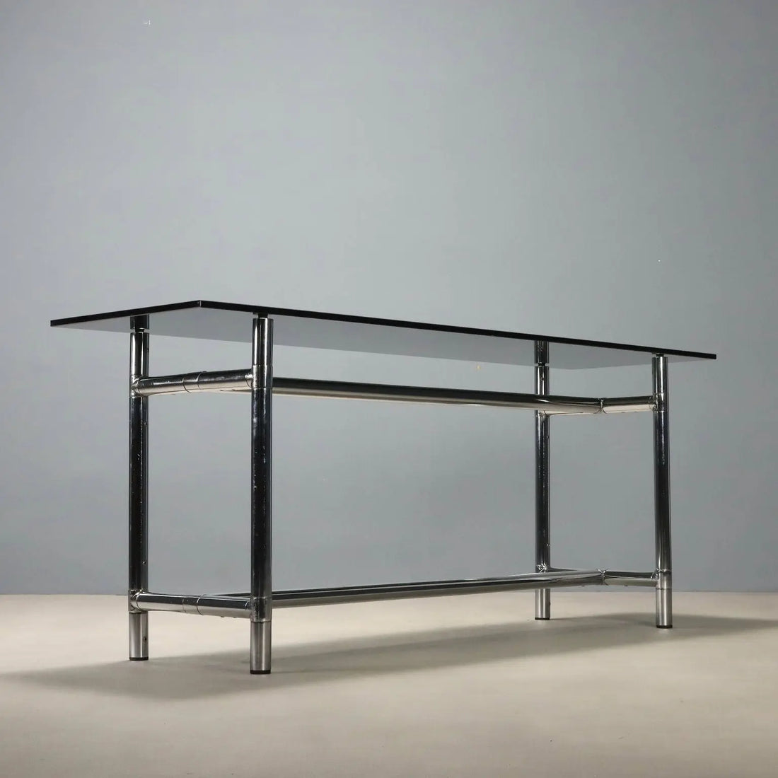 Vintage Console Glass Chromed Metal Design Italy 1980s