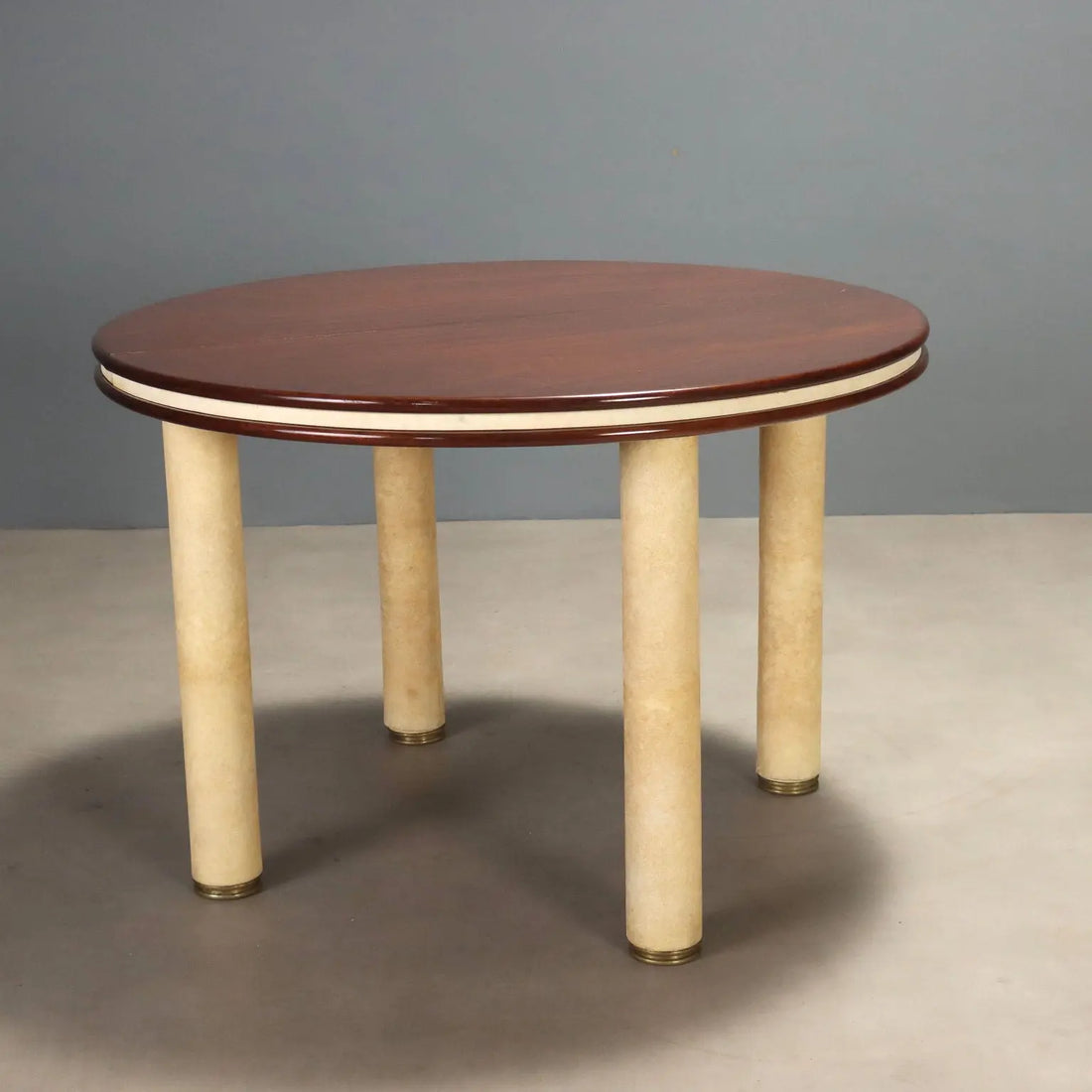 Vintage Table Exotic Wood Leather Design Italy 1960s