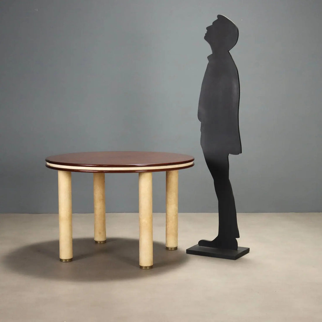 Vintage Table Exotic Wood Leather Design Italy 1960s