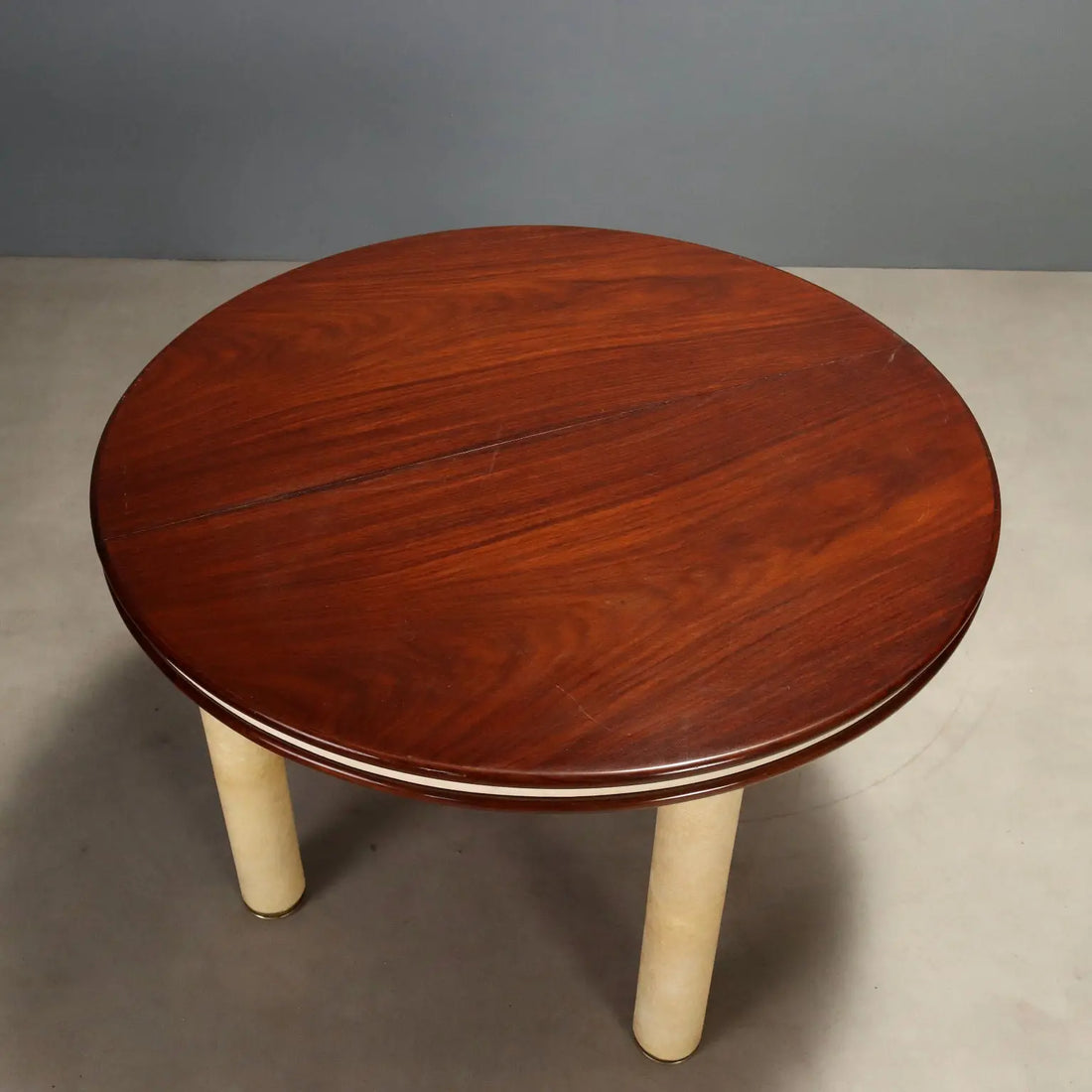 Vintage Table Exotic Wood Leather Design Italy 1960s